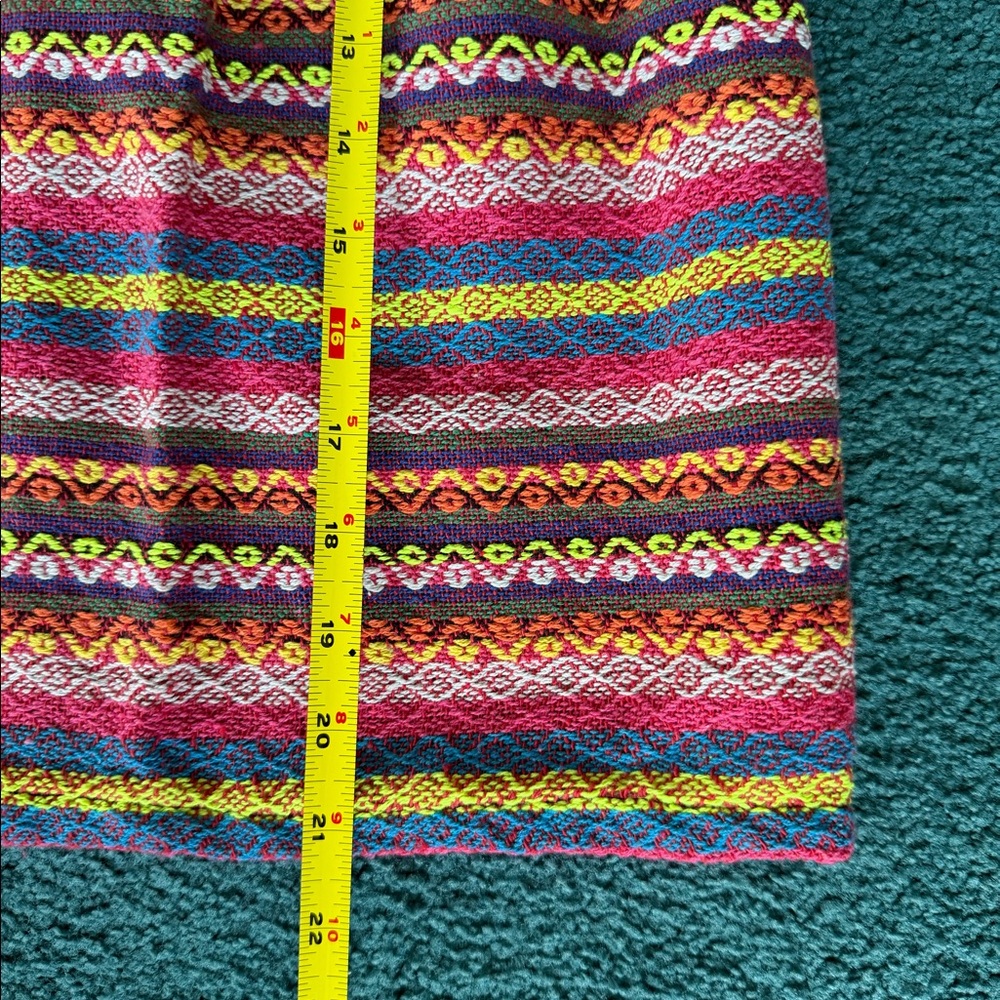 Vintage Boho Embroidered Skirt Multicolor Woven Folk Elastic Waist Skirt - Picture 3 of 5